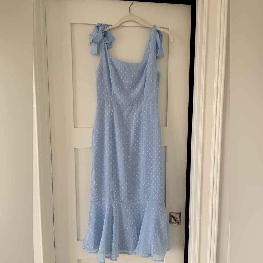 Lulus Bemini Periwinkle Blue Swiss Dot Tie-Strap Midi Dress Size XS - Picture 2 of 4